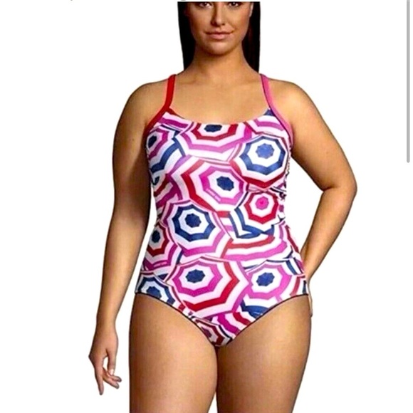 Lands’ End One Piece X-Back Umbrella Print Swimsuit UPF 50 Plus Size 18W in EUC! - Picture 1 of 12